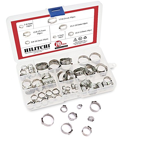 hilitchi 70 Stück Edelstahl Single Ohr Schlauchklemmen-Kit - 4