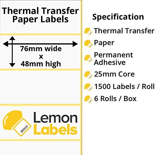 76 x 48mm Thermal Transfer Paper Labels With Permanent Adhesive on 25mm Cores - LL1186-21 1+