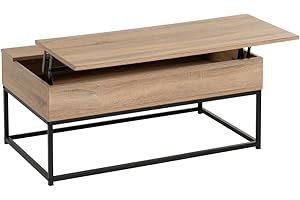 LOLAhome | Mesa de Centro | Mesa Auxiliar para Salón o Comedor Sala de Estar Balcón Oficina| Mesita Baja Sofá | Madera y Acero | 100x36x50 CM | Elevable Natural y Negro