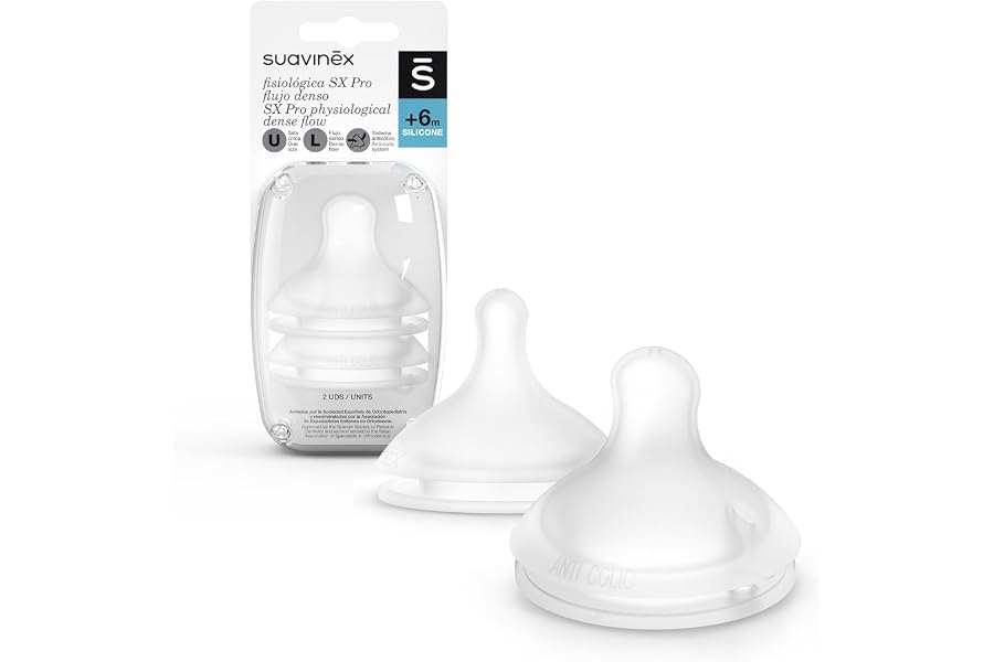 Suavinex, Pack de 2 Tetinas Fisiológicas Sx Pro de Silicona, para Biberones Suavinex, Tetina de Flujo Denso (L), para Papilla