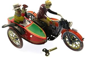 Brimtoy Motorcycle sidecar TutTut, tin toy replica.