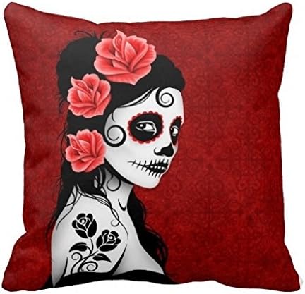 Vincent Vivi Different Day Of The Dead Sugar Skull Girl Red Throw Pillow Case