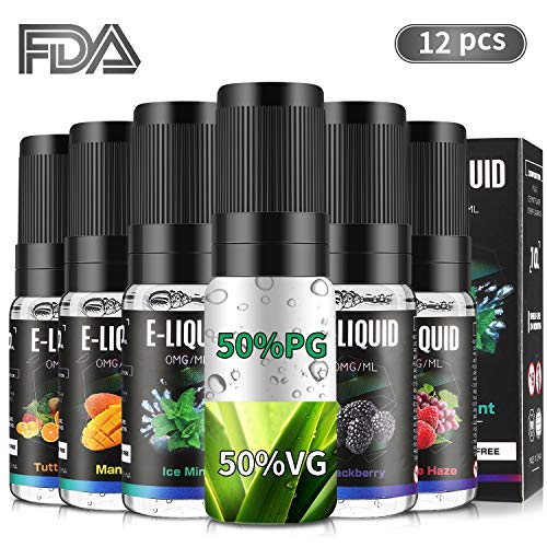 Gifort E-líquidos, 12 x 10 ml E-líquido para Cigarrillo Electrónico, Líquidos para Vape Cigarros, E-liquid sin Nicotina ni Tabaco 50 VG/50 PG, Sabores Frutas, No Nicotine (12 * 10 nuevo)