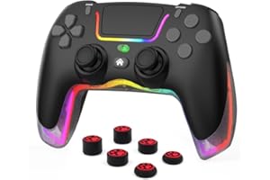 RALAN Manette sans fil noire compatible avec PS4/Pro/Slim/pour PS4 Dualshock 4 Gamepad avec éclairage LED réglable, prise audio 3,5 mm et pavé tactile