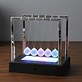 Glowing Newton Swing Ball, Newtons Cradle LED Light Up Kinetic Energy Home Office Science Toys Home Decor for Home Office Desk Ornament Gift(Battery Not Included)