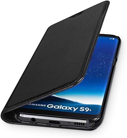 WIIUKA Genuine Leather Case TRAVEL Samsung Galaxy S9+ PLUS Premium Wallet Slim Black Design Cover with Card Holder and Stand Function