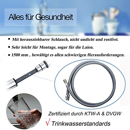 Wasserhahn Küche bleifrei KTW geprüft mit Sedal Kartusche herausziehbare Geschirrbrause 2 Starhlarten Hochdruck Armatur Spüle - 4