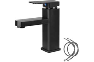 Uzepie Black Bathroom Taps, Black Basin Tap with Single Lever for Hot and Cold Lavatory, Basin Tap with Two Hoses for WC, Bathroom