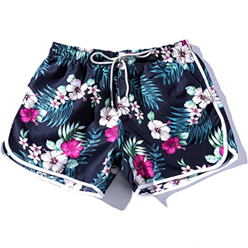 Cinnamou-hombre y Mujer Bañadores de Natación Pantalones Cortos Verano 2018 Estampados Flores Trajes de Baño Bóxers Playa Shorts (Azul_Mujer, L)