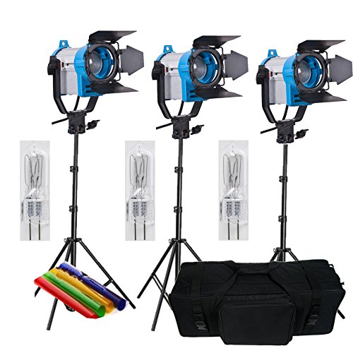 HWAMART® 3x150w Fresnel Tungsten Video Continuous Lighting 150W SPOT LIGHT PRO 3 set carry bag
