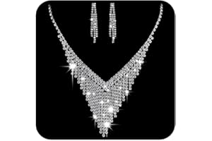 Ushiny Set di gioielli da sposa in argento con collana e orecchini con strass e collana girocollo per donne e ragazze
