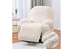 FANSU Recliner Chair Covers for Electric Chair 1 Seater with Pockets, Jacquard Plush Stretch Recliner Chair Slipcover for Armchairs, Sofa Covers Protector for Living Room (1 Seater,Beige)