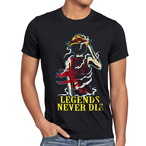 Legends Never Die - Luffy Camiseta para hombre T-Shirt, talla:L;Color:Negro