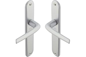 Vachette Set de Poignée de Porte sur Petite Plaque MONDIAL - Version Bec de Cane Porte Cuisine et Salon - Entraxe 165 mm - Système de Pose Facile - Garantie 10 ans - en Aluminium anodisé Argent