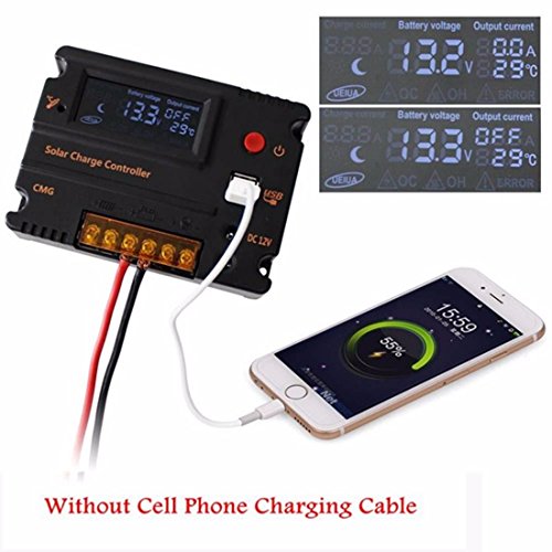 MOHOO 20A 12V-24V Solar Panel Regler Laderegler Intelligente Heim Verwenden PWM & WPC-Modus LCD Display Solarladeregler Mit USB Geeignet für Haus, Industrie, Gewerbe, Boot, Auto usw.# - 5