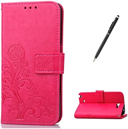 for Samsung Galaxy Note 2 Leather Case [Free Stylus] Magnetic Flip Folding PU Leather Wallet Card Slot Stand Case Cover With Hand Wrist Strap Style Clover-Pink