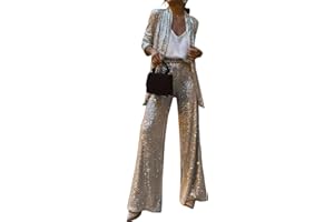 shownicer Paillette Ensemble de 2 Pièces élégant pour Femme avec Paillettes Col à Revers Coupe Ajustée pour Femme Glitter Party Brillant Manteau Ensemble
