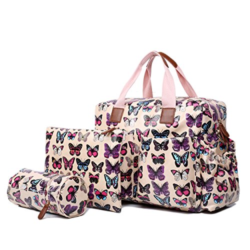 Miss Lulu 4 Piece Butterfly Baby Nappy Changing Bag Set (Pale Pink)
