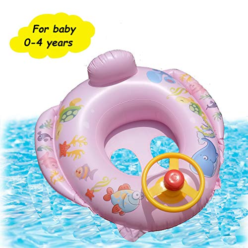 Branger Flotador Antivuelco Bebe Hinchable para Niña e Niño 0-4 Años de Edad Piscina Flotador Natacion Bebe para Coche con Volante Material de PVC Seguro e Inofensivo Azul y Rosa