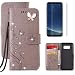 Produktbild Glitter Strass Schutzhülle für Samsung Galaxy S8 Plus Hülle Leder,OYIME Blumen und Schmetterling Muster Handyhülle zum Klappen Tasche Klappbar Magnet Kartenfach Vollschutz Klapphülle Etui Original Flip Case Bookstyle Full Cover Bumper und Display Schutz Folie für Galaxy S8 Plus - Grau