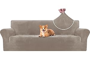 CYCMACO Copridivano Velluto Spesso 4 Posti, Elasticizzato Copri Divano Con Braccioli, Copridivano Antigraffio Gatto, Copridivani Antiscivolo Antimacchia, Universale Sofa Cover, Cachi