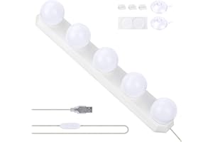 Achort Mirror Lights, Hollywood Style Led Vanity Mirror Light, USB Powered Makeup Mirror Lights with 5 Led Bulbs 3 Color Modes Brightness Adjustable for Bathroom Dressing Table Mirror Lighting