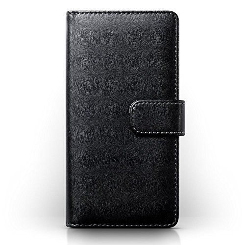 Huawei P9 Lite Funda Cartera con tapa para billetera y compartimento para dinero - Negro con el interior tostado