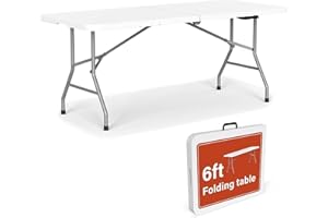 Vivo Technologies 6ft Trestle Indoor Outdoor Garden Catering Folding Table with Handle Plastic Picnic Garden Foldable Portable Plastic Table for Picnic Party Dinner Camping Hiking White