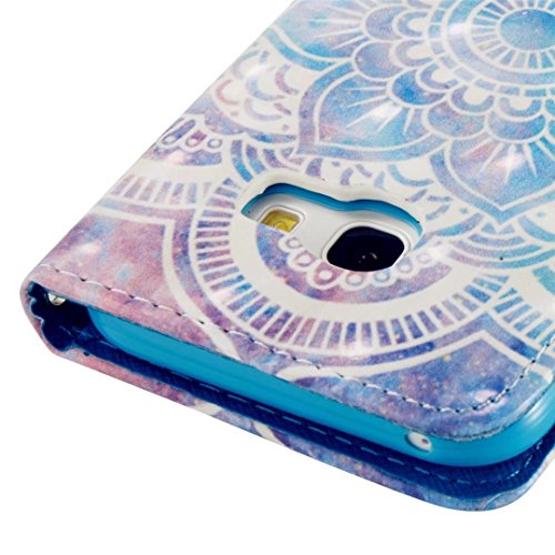 KSHOP Für Samsung Galaxy A3(2017) Lederhülle Schutzhülle Full Body Schutz Tasche Case, Stilvoll Mode [Bunt Muster] Flip Wallet Case Slim PU Leder Cover Tasche Handy Case Schutz Hüllen im Bookstyle Handyhülle Ledertasche mit Stand Funktion Kartenfächer Magnetverschluss Magnet Etui Schale Schutzhüllen Handytasche Displayschutzfolie 3D geprägte Malerei 3D embossed painting + Metall Stift Stylus Pen Rose – Blauer Mandala Hena Indien - 5