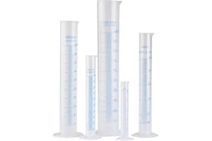 Beavorty Set di 5 cilindri di misurazione in polipropilene graduato da laboratorio in 5 misure da 1000 ml, 500 ml, 250 ml, 100 ml, 50 ml, per esperimenti di scienze domestiche forniture di laboratorio