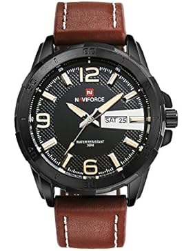 naviforce echtes Leder Herren Luxus Quarz Wasserdichte Sport-Armbanduhr (gelb)