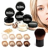 LIGHT SKIN 8pc Bare Naked Skin Mineral Makeup Set (Large) by NCinc. + Kabuki Brush. Minerals Makeup Starter Kit