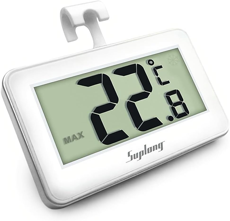 Fridge Thermometer, Suplong Digital Waterproof Fridge Freezer Thermometer Easy to Read LCD Display With Max/Min Record Function