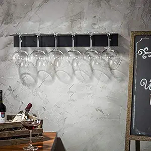 Indian Decor Wall Mounted Metal Wine Glass Rack - Set of 2 - Black