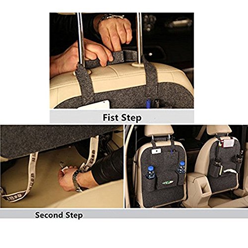Rückenlehnenschutz, Auto Rücksitz Organizer Wolle Filz Sitz Tasche Schutz Halterung für Flaschen, Taschentücher Box, Spielzeuge (schwarz) - 4