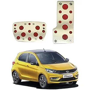 Oshotto 2 Pcs Non-Slip Automatic Transmission CS-04 Car Pedals Kit Pad Covers Set Compatible with Tata Tiago (Red, Chrome)