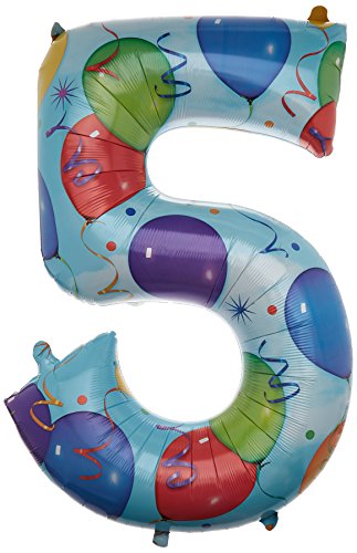 Folienballon Riesen Zahl 5 Geburtstag 88cm groß Motiv Ballons, ohne Ballongas leer, 55x88cm