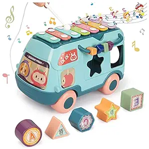 STOFFIER GARTEN Intellectual School Bus Toy, Xylophone Baby Toys 12-18 Months, Baby Girl Toys Push & Pull Music Toys for 1 Year Old Girl Boy Gifts, Toddler, Preschooler, Kids Birthday Favors
