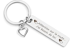 ZKIUOA Couple Porte Clef Homme Femme Voiture Moto Cadeau Saint Valentin Homme, Papa, Maman Copain Copine Mari Fils Ami Cadeau Ado Garçon Fille Original Utile Attention Sur La Route