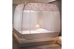 WENSCHA Foldable Mosquito Net Bed Canopy 180x170x200 cm Portable Travel Single/Double Pop-up Camping Tent Mosquito Net Geometric Coffee color