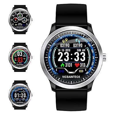 VICSAINTECK Montre Connectée, Bluetooth Smartwatch Femmes Homme Enfant Fitness Tracker Bracelet Sport Podomètre Cardiofrequencemetre 1,22 Pouces Couleur Etanche IP68 pour Android iOS iPhone