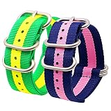 FERZA Home Premium Nylon-Uhrenarmbänder mit Edelstahlschnalle - optionale Farben 2er Pack (Color : Green Yellow+Blue Pink, Size : 18mm)