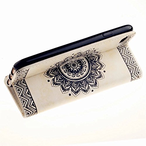 MUTOUREN Schutzhülle Case für iPhone 7 plus 5.5 Zoll Prägung Blumen Geprägte indische Mandala Muster Buch-Stil Bookstyle Handyhülle Schutzhülle Taschen Anti-scratch Bumper et Shock Absorption Magnetverschluss Magnet Etui + Metall Touch-Pen, Retro Weiß - 6