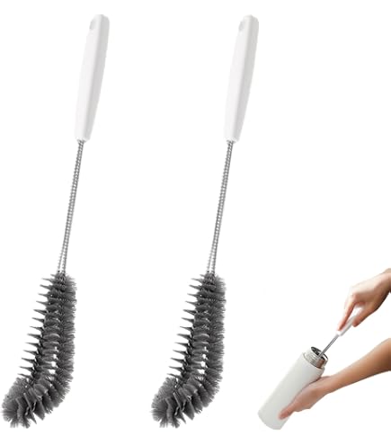 2 Brosses De Nettoyage Pour Seau/bidon - Manche Long Acier Inoxydable, Tête Ronde Et Plate, Poils Nylon, Pour Bouteilles D'eau - 4