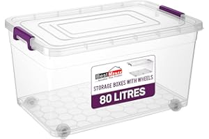 BEST HOUSE ANOTHER FINE PRODUCT BH | 80L - Large Plastic Storage Box with Lids on Wheels | Pack of 1 | Heavy Duty | Stackable Clear Boxes |Containers Use for Home, office, Kitchen, Toys and Goods (80 Litres) - By BEST HOUSE