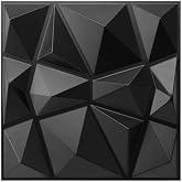 Art3d 33 x 3D Diamond Wall Panels Matt Black | Wall covering, highly rigid PVC, durable, non-deformable, waterproof, heat-res