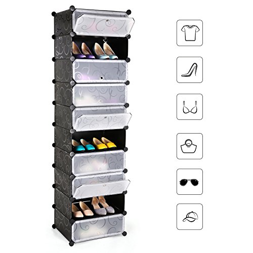Songmics LPC10H 10 Ebenen Schuhschrank Schuhablage Schuhregal Schuhständer Regalsystem, Plastik, schwarz, 180.0 x 50.0 x 37.0 cm - 2