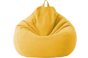 Winkinlin Bean Bag Lazy Sofa Chair Cover without Filling, Large High Back Bean Bag Sofa Cover Relaxing Recliner for Adults/Child (Yellow, 85 * 105cm)