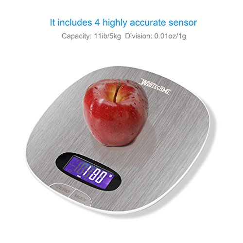 WONTECHMI Digitale Küchenwaage, Batterien Inklusive,Multifunktionell, Touch Knöpfe, 5kg / 11 Pfund, aus Rostfreiem Edelstahl und Beleuchtetem LCD Display, Vatertagsgeschenk - 5