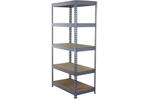 MONSTER RACKING Estantería Gris Q-Rax De Acero Sin Tornillos 90x50x182.5cm con 5 Estantes Almacenamiento Almacenaje Herramientas Taller Almacén Garaje Estanteria Metalica Industrial Capacidad Peso 200kg por Estante